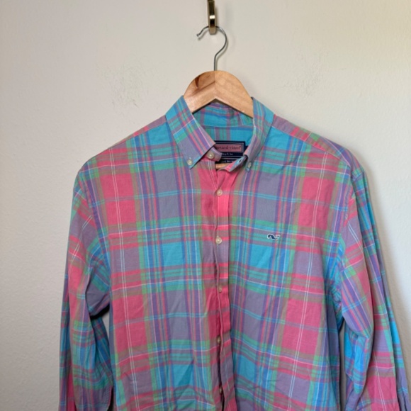 Vineyard Vines Shirt Men's SM Multicolor Plaid Woven Whale Preppy Long Sleeve - Picture 2 of 5